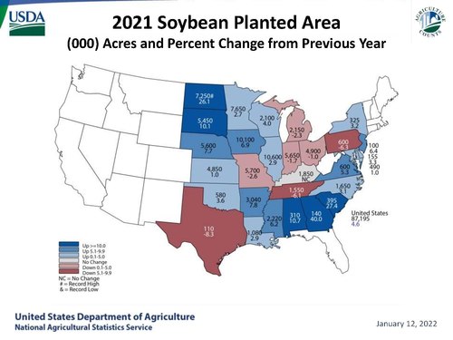 Planted area 2021 US map by state