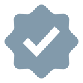 Gray eight-lobed badge with checkmark icon