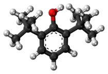 Ball-and-stick model of the 2,6-di-tert-butylphenol molecule