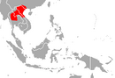 In northern and central Vietnam, southwest China, central Thailand, and northern and central Laos