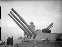 Guns of HMS Rodney at maximum elevation, 1940