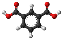 Ball-and-stick model of the isophthalic acid molecule