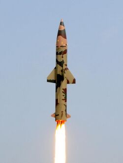 Prithvi-II missile launch on 11 March 2011 (cropped).jpg