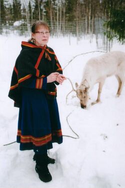 Sami woman with white reindeer.jpg