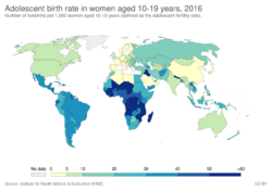 Adolescent birth rate in women aged 10-19 years, OWID.svg