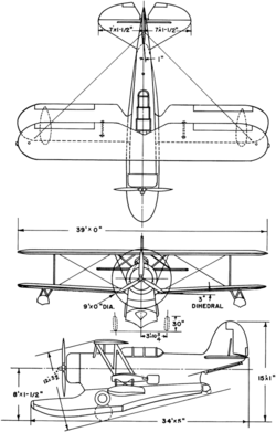 3-view line drawing of the Grumman J2F Duck