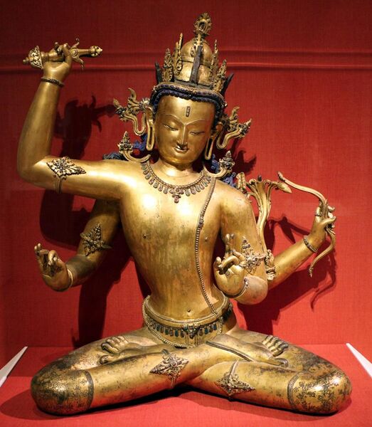 File:Nepal, bodhisattva della sapienza manjushri, bronzo dorato, xv secolo.jpg