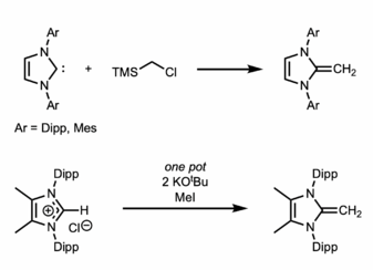 Powers et al. were able to synthesize NHOs with bulky substituents using the free NHC analogues.[10]