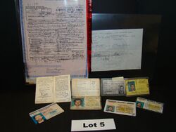 Photograph of Kaczynski's birth certificates and drivers licenses
