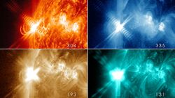 X3.2 Solar flare on 2013-05-14 at four wavelengths.jpg