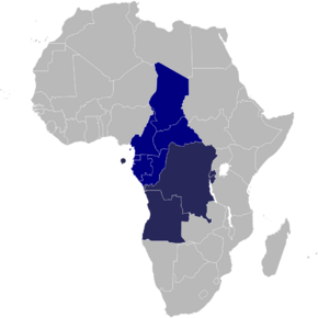ECCAS and CEMAC membership in Africa.   ECCAS and CEMAC   ECCAS only