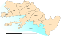 Location of Menteşe district within Muğla Province.