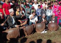 Nepali kettle drums at the Dashai Mela festival in Gajul, Rolpa district, Nepal.jpg