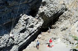 Rock climbing on the Cairn Formation at Grassi Lakes, Alberta..JPG