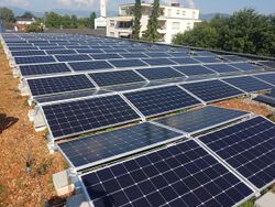 Solar PV panels on the roof of a building.