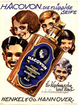 Shampoo advertisement depicting three generations of a family