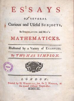 Simpson, Thomas – Essays on several curious and useful subjects, in speculative and mix'd mathematicks, 1740 – BEIC 768468.jpg