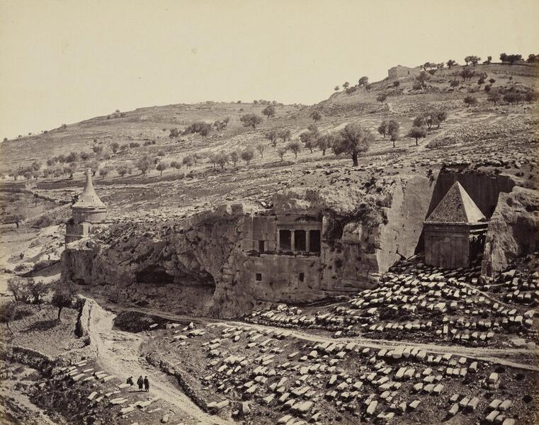 File:View in the Valley of Jehoshaphat (Tomb of Absalom and Tomb of Zechariah, Kidron Vallery, Jerusalem) RCIN 2700926.jpg