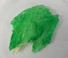 Lime green crystals of potassium ferrioxalate trihydrate