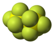 Space-filling model of disulfur decafluoride