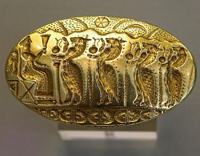 File:Gold ring with relief Sitting Goddess and seahorses Mycenaean, NAMA 6208 080858.jpg
