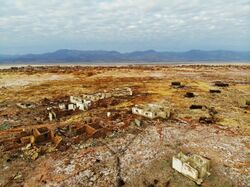 Ruins of the town of Dallol, Ethiopia, an abandoned Italian sulfur mine.