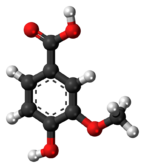 Ball-and-stick model of the vanillic acid molecule