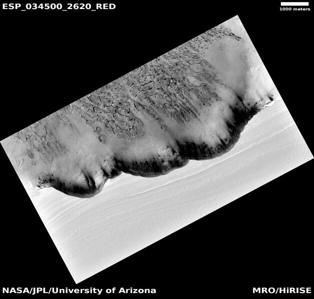 File:ESP 034500 2620 RED North Polar Scarp in Abalos Undae with Basal Exposure and Dunes black and white with scale.jpg
