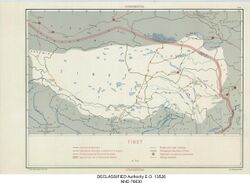 Map of Tibet- "TIBET CONFIDENTIAL" "Ethnographic Boundary of Tibet" "Approximate Line of Communist Advance" and "Reportedly occupied by Communists" "11518, CIA, 2-50" February 1950 map- 305945 11518 01.jpg