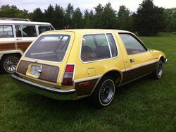 1977 AMC Pacer DL station wagon yellow-c Mason-Dixon Dragway 2014.jpg