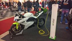 Electric motorcycles stand at the TT-Hall motor show, Assen (2018) 01.jpg