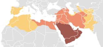 Map of the Middle East and the Mediterranean, showing the expansion of the Muslim empire