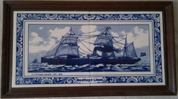 A pair of commemorative Delftblue tiles issued by Nedlloyd showing SS Prinses Amalia