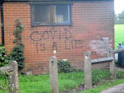 'COVID is a lie', Sports pavilion, playing field, Wakefield Road, Pontefract (4th September 2020).jpg