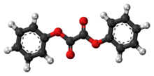 Ball-and-stick model of the diphenyl oxalate molecule