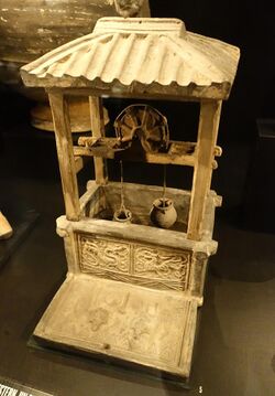 Model well, burial find, China, Han dynasty, 206 BC to 220 AD, earthenware - Östasiatiska museet, Stockholm - DSC09578.JPG
