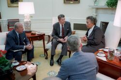 President Ronald Reagan meets with Prime Minister Eugenia Charles.jpg