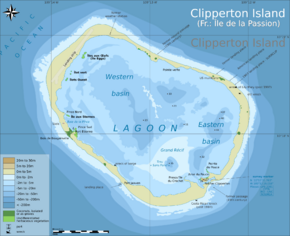 Clipperton Atoll with enclosed lagoon with depths (metres)