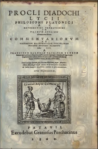 File:The cover page of Procli Diadochi In Primum Euclidis Elementorum Librum Commentariorum by Francesco Barozzi 1560.png