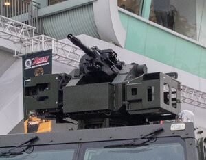 STK 40 AGL mounted on top of a Peacekeeper Protected Response Vehicle during display at AOH 2022 (cropped).jpg