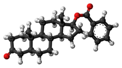 Androstanolone benzoate molecule ball.png