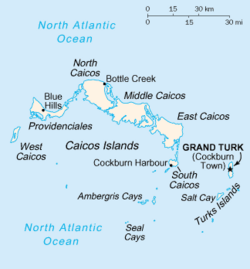 Map showing Cockburn Town's position with Turks and Caicos