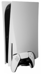 Black and white Playstation 5 base edition with controller.png