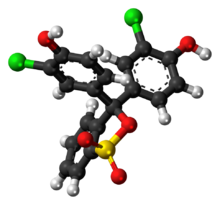 Ball-and-stick model of the chlorophenol red molecule in cyclic form