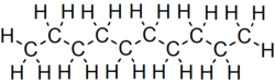 Skeletal formula of decane with all implicit carbons shown, and all explicit hydrogens added
