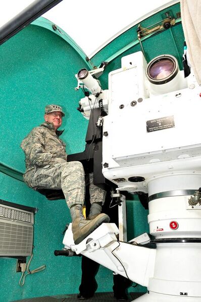 File:Gen. C. Robert Kehler, commander of Air Force Space Command, sits in a cinetheodolite during a visit to Cape Canaveral AFS.jpg
