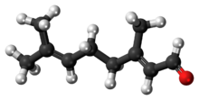 Ball-and-stick model of the geranial molecule