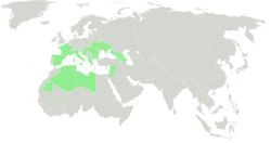 Range of Senecio leucanthemifolius-Native.svg