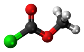 Ball-and-stick model of the methyl chloroformate molecule