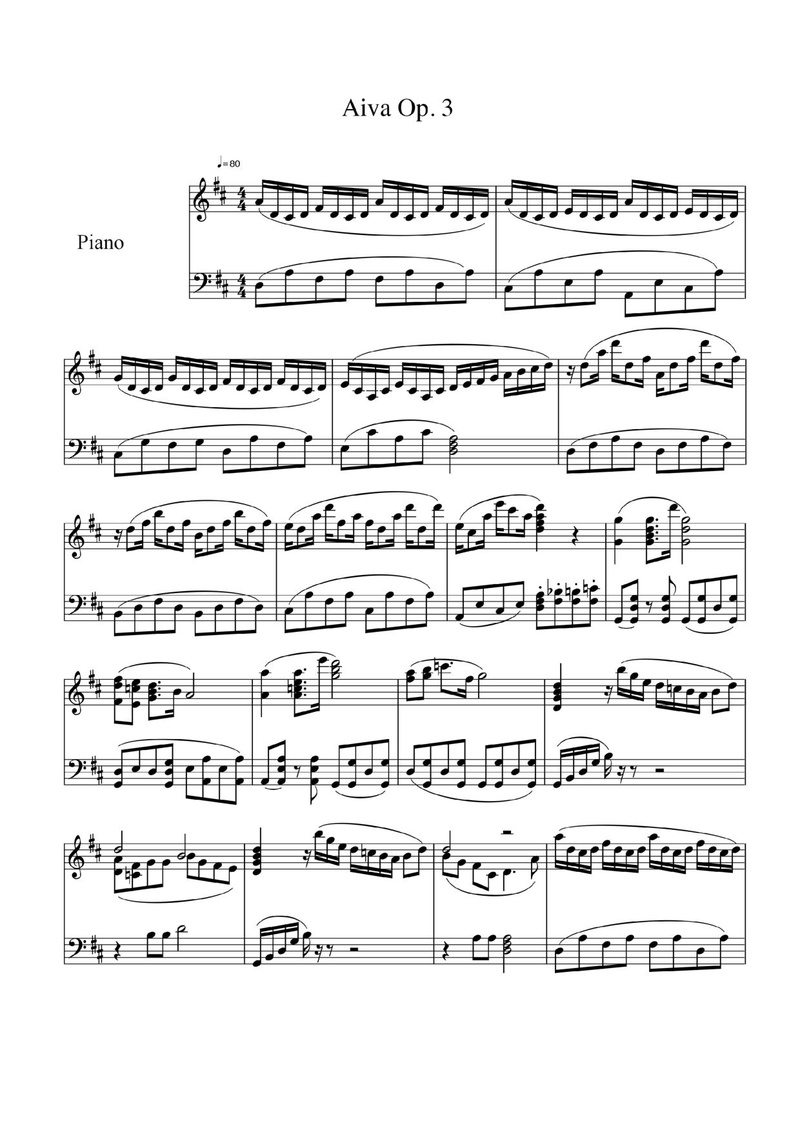 This is the score for AIVA's Opus 3 for Piano Solo, composed by the Artificial Intelligence